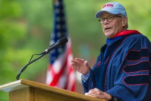 Tom Brokaw delivers the commencement address during 2016 graduation activities.